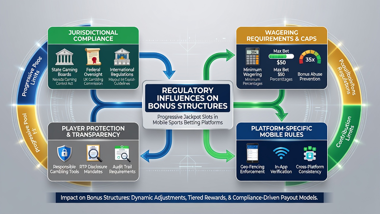 Regulatory compliance dashboard for progressive jackpot slots showing bonus allocation charts on a mobile betting platform